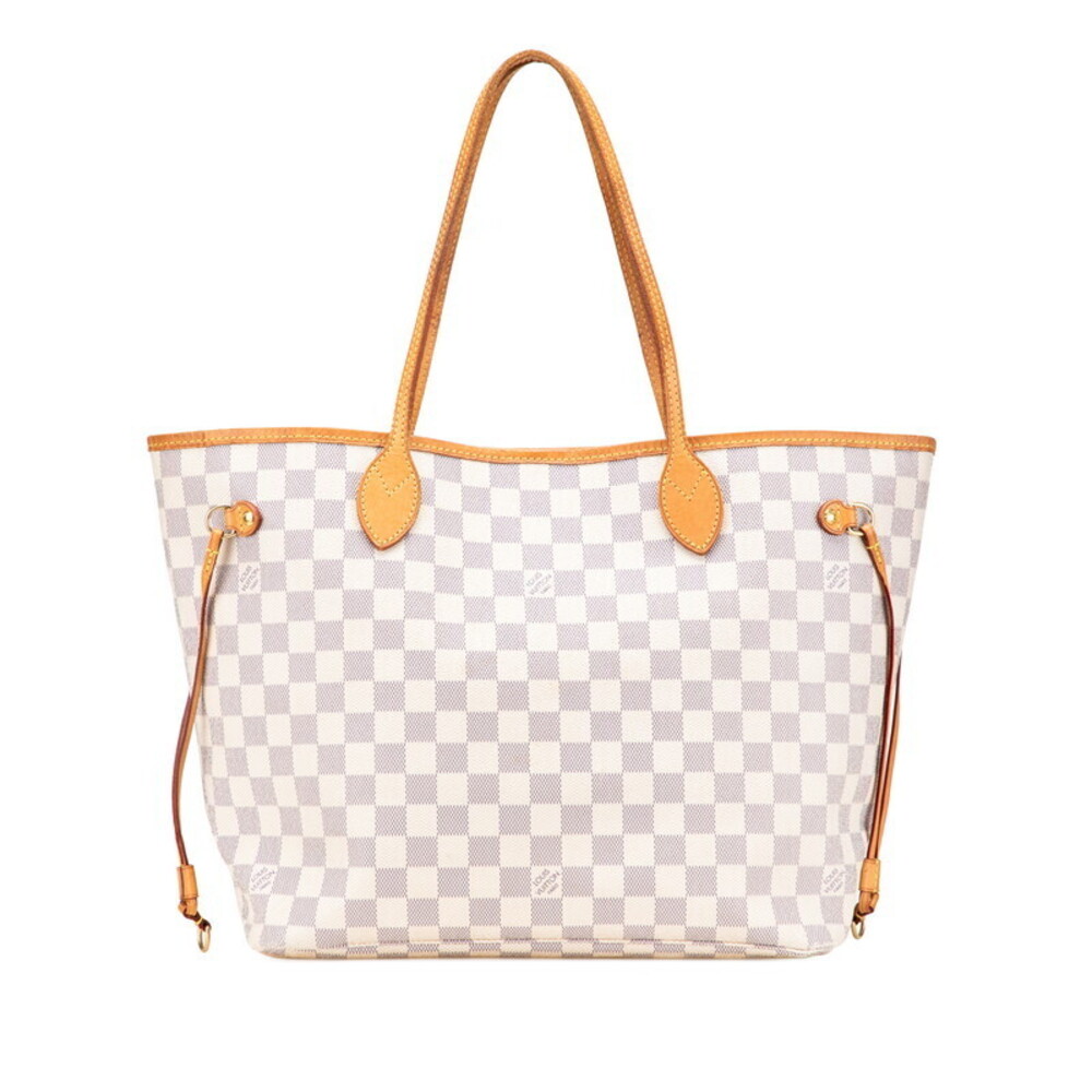 Louis Vuitton Damier Azur White Neverfull Tote Shoulder Bag Ivory Leather